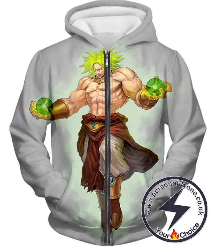 Dragon Ball Super Legendary Super Saiyan Broly Cool Action Promo White Zip Up Hoodie